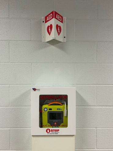 Photo of an AED Station located in the Public Safety Building in Blacksburg. Photo by Chris Bolling, senior emergency coordinator for Virginia Tech.